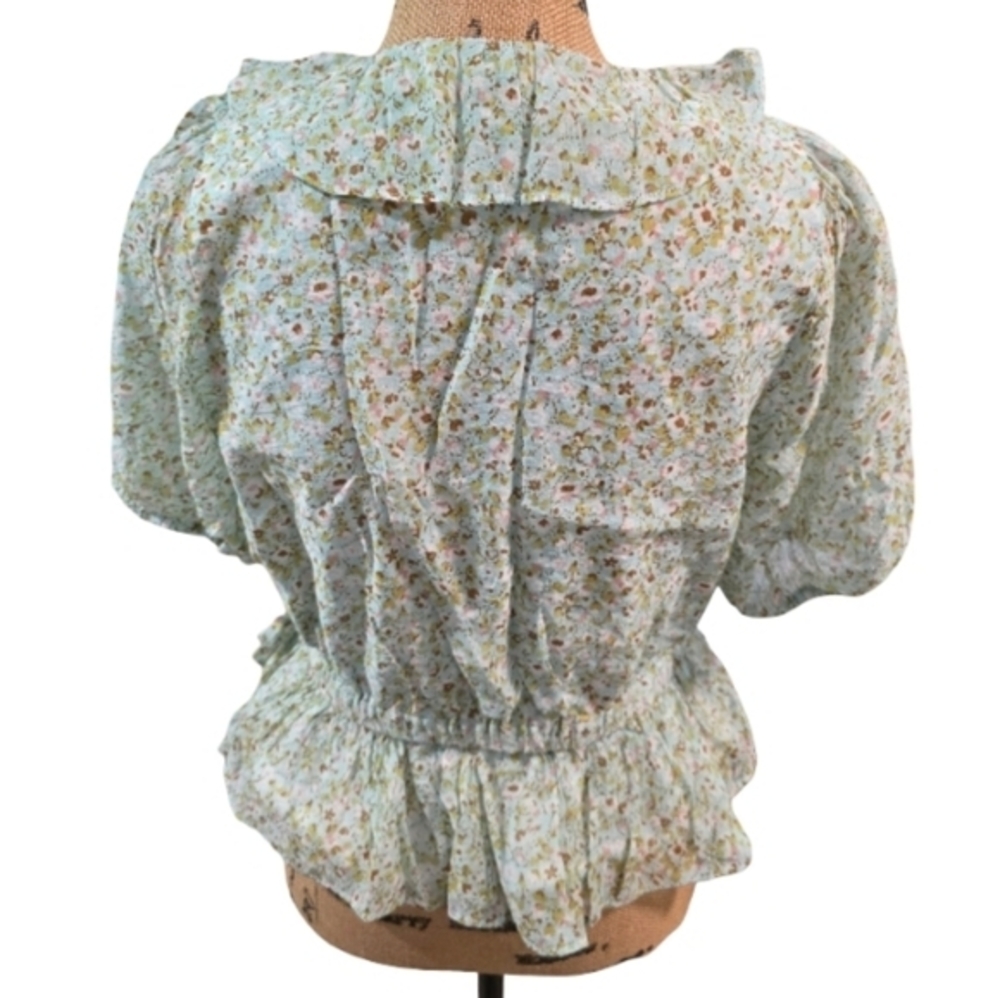 1 STATE Womens Blouse Floral Print Ruffle V Neck Short Sleeve Peplum Top M - Picture 4 of 7